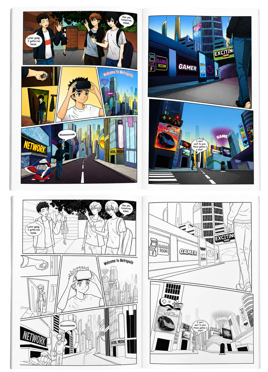 Each Set Contains a Color Comic and a Matching Black & White Coloring Version