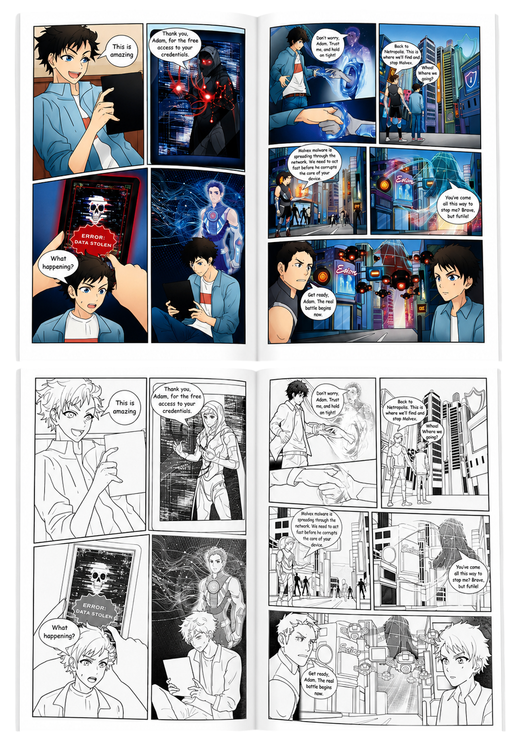 Each Set Contains a Color Comic and a Matching Black & White Coloring Version